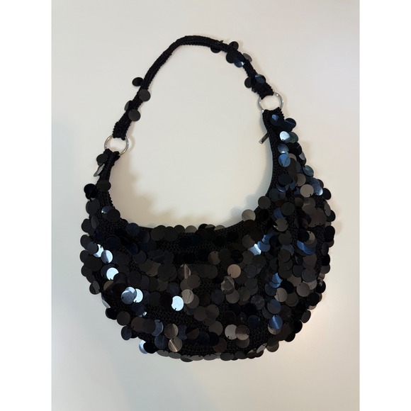 Handbags - Y2K Black Sequin Crochet Shoulder Bag | Disco Party Purse